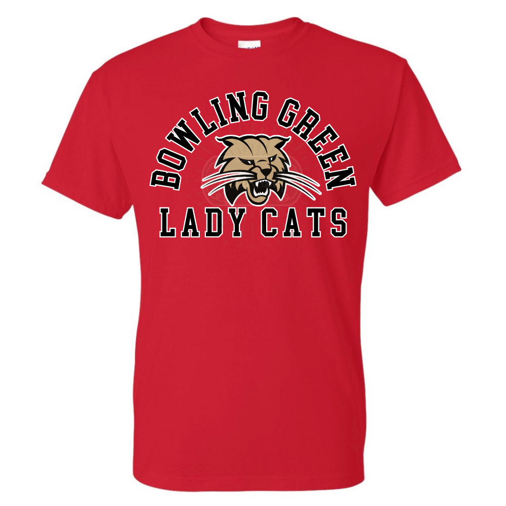 Bowling Green Lady Cats Logo Curve Black with White Outline - RED TEE ...